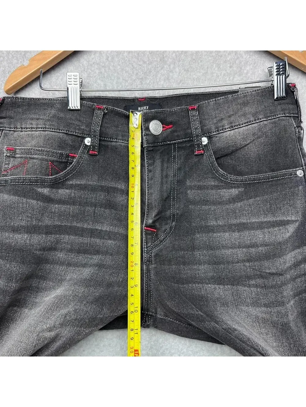 True Religion Ricky Relax Straight Jeans W31 L34 Black Red Stitch Y2K Baggy New